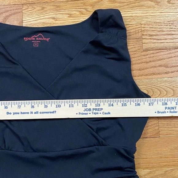 Eddie Bauer Surplice Midi Dress Womens M Black Sleeveless Empire Waist Classic - Picture 3 of 7